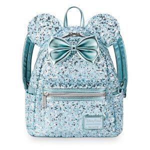 Arendelle LoungeFly Rare Aqua Minnie Mouse Sequin Backpack